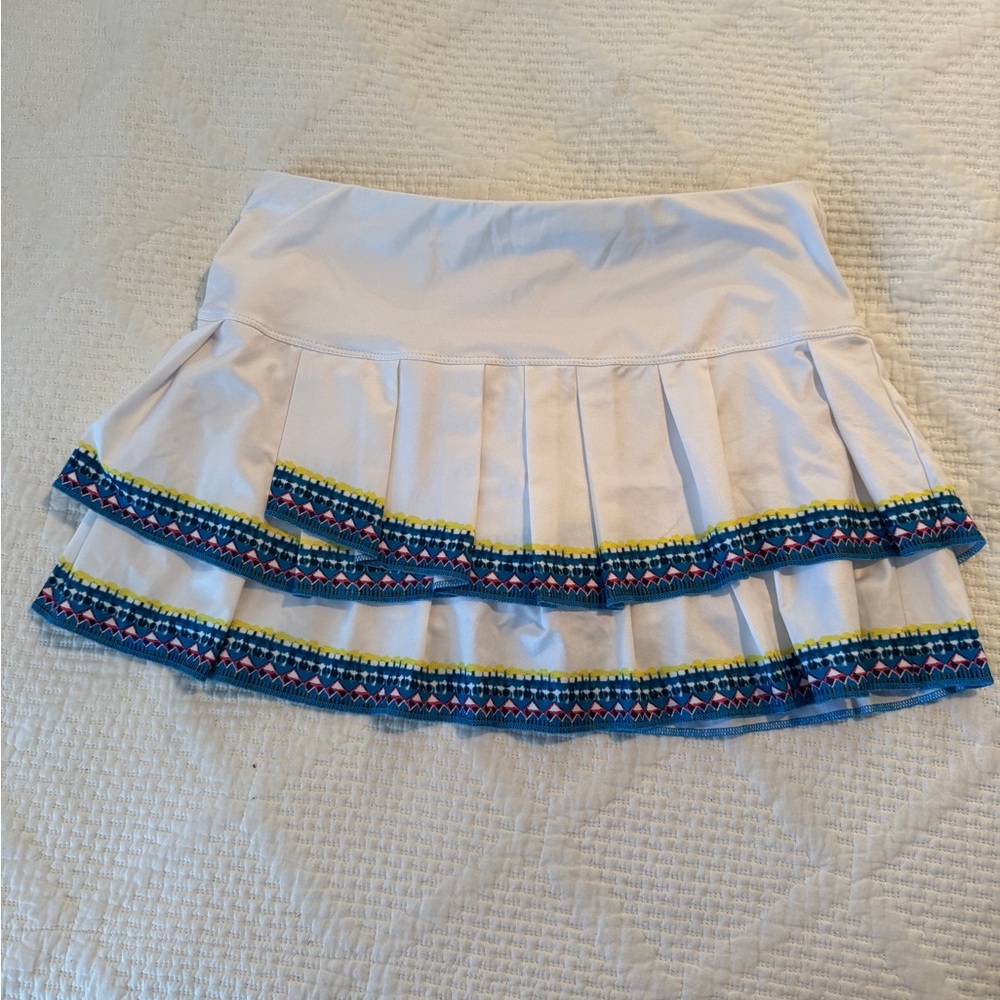 Lucky in Love White Skirt with Blue and Yellow Trim